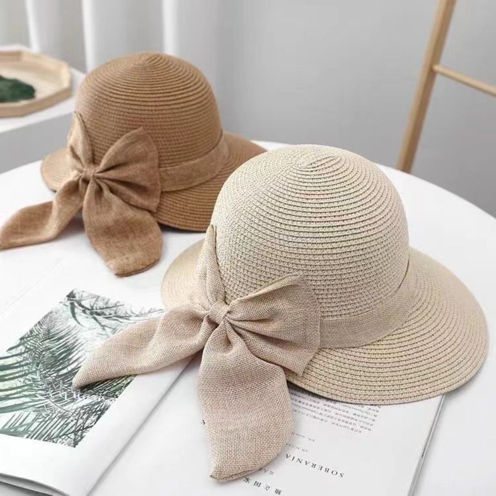 Bowknot Sun Hat Summer Breatha - Bucket Hat Straw 评论和价格