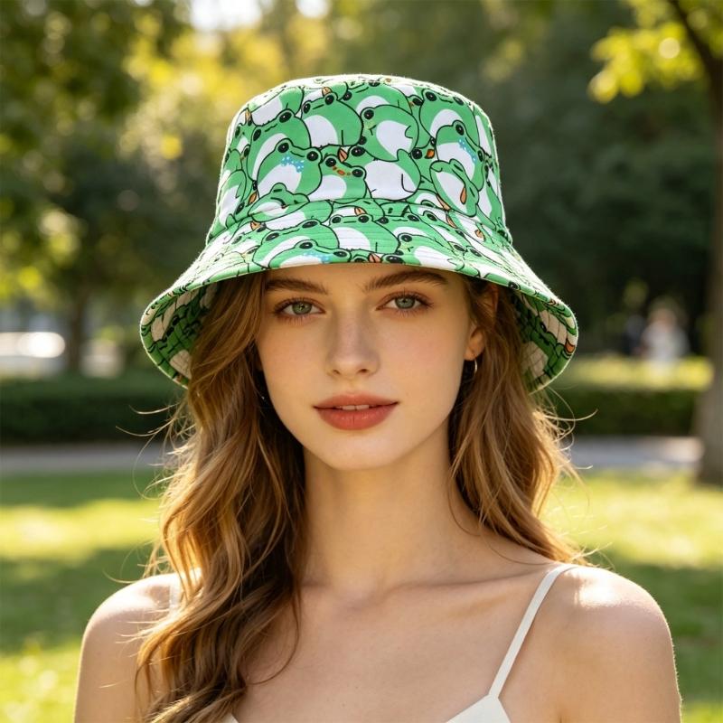 A52E Frogs Print Bucket Hat So - Packable Hat Nylon 评论和价格