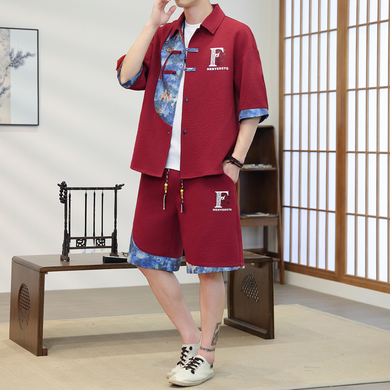 Summer Men's 2-Piece Kimono Se - Resort Shirt Floral 评论和价格