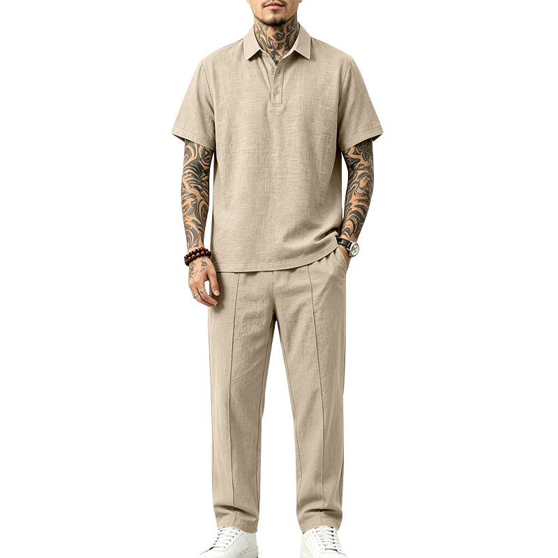 Men's 2 Piece Polo Set Short S - Short Linen Drawstring 评论和价格