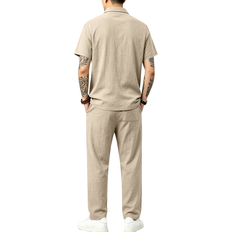 Men's 2 Piece Polo Set Short S - Short Linen Drawstring 评论和价格