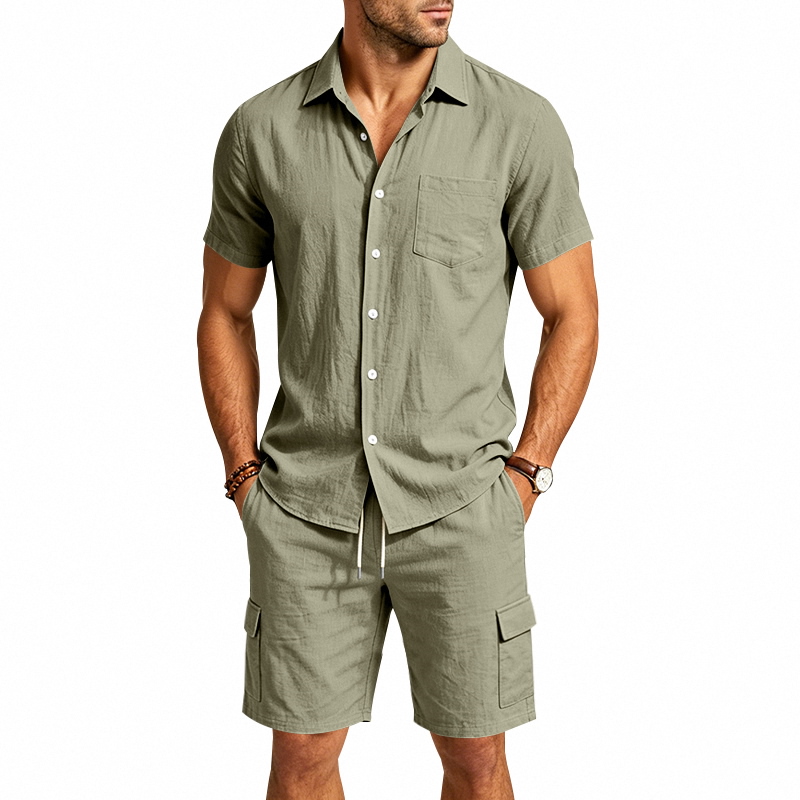 Men Summer American Linen Two  - Short Linen Drawstring 评论和价格