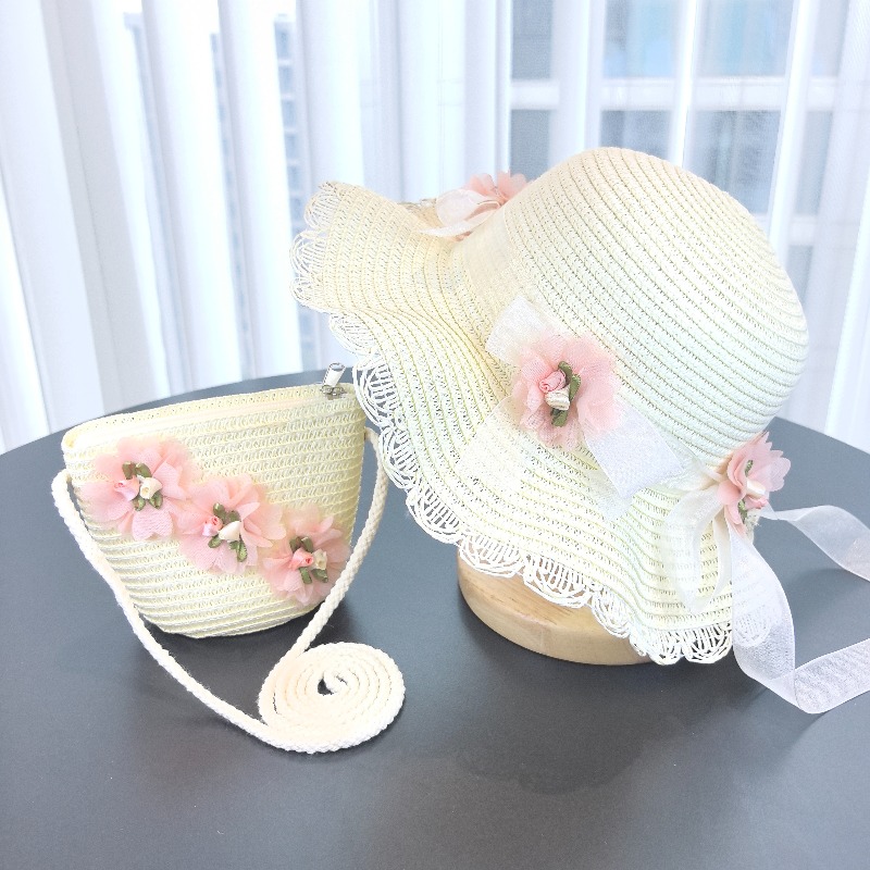 Girls 2pcs Straw Hat Solid Col - Bucket Hat Straw 评论和价格