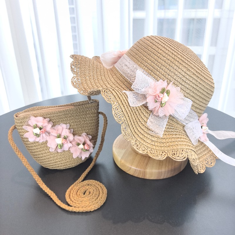 Girls 2pcs Straw Hat Solid Col - Bucket Hat Straw 评论和价格