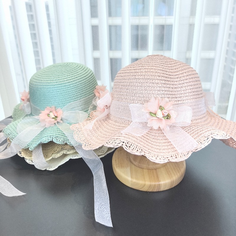 Girls 2pcs Straw Hat Solid Col - Bucket Hat Straw 评论和价格
