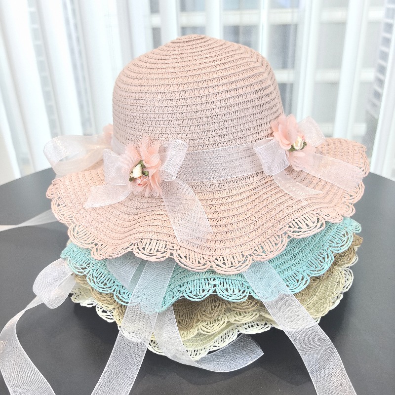 Girls 2pcs Straw Hat Solid Col - Bucket Hat Straw 评论和价格